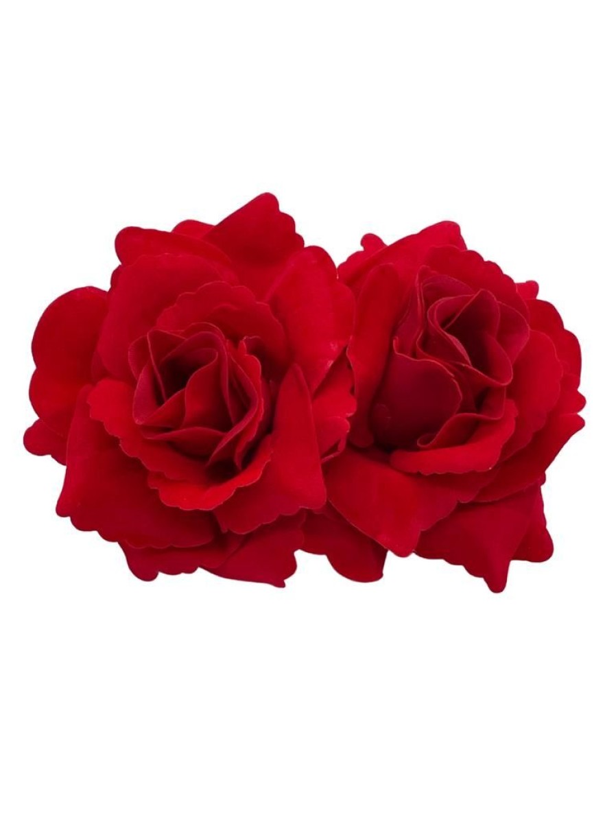 That Shop Double Velvet Rose Hair Flower - Red | Hair Accessories