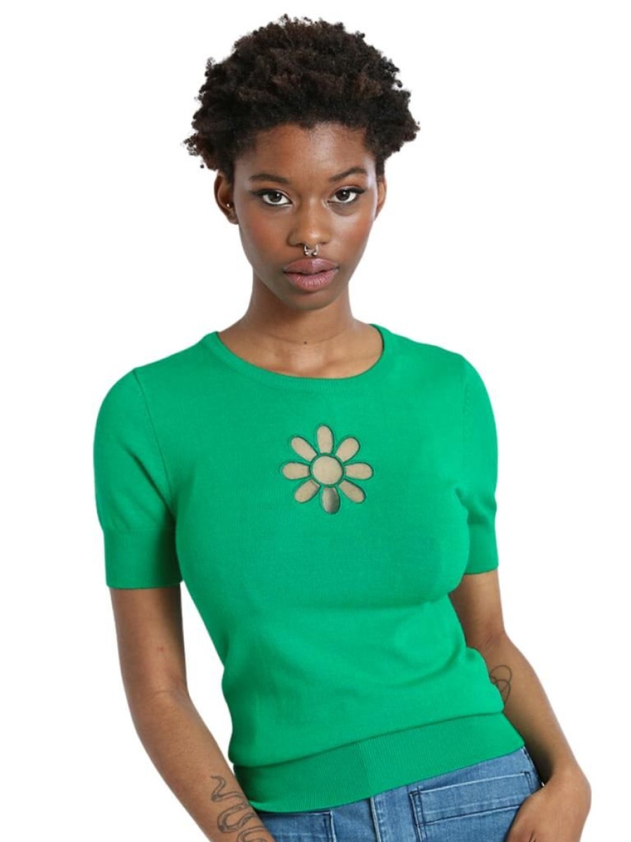 Hell Bunny Flower Power Top - Green | Tops & Blouses