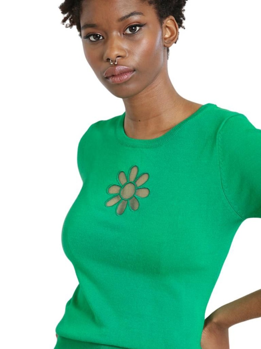 Hell Bunny Flower Power Top - Green | Tops & Blouses