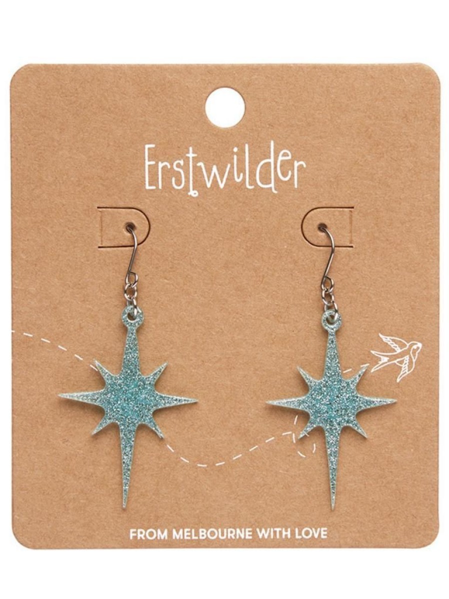 Erstwilder Atomic Star Glitter Drop Earrings - Blue | Earrings