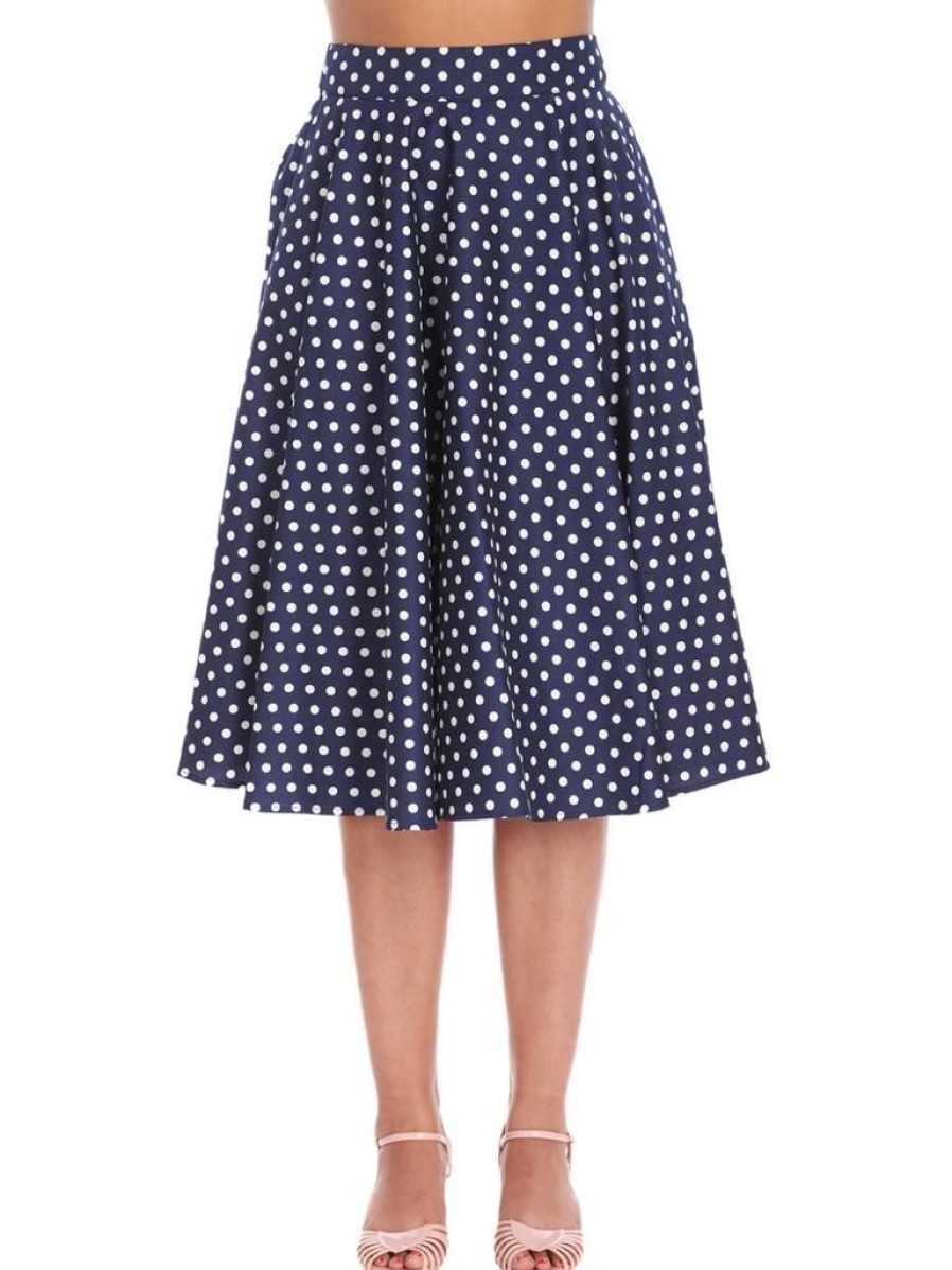 Banned Retro Dotty Days Swing Skirt - Navy | Skirts