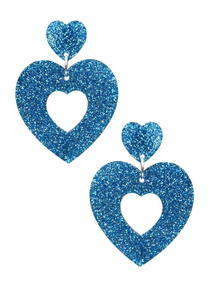 Emmi Helen Co. Sweetheart Hoop Earrings - Blue Glitter | Earrings