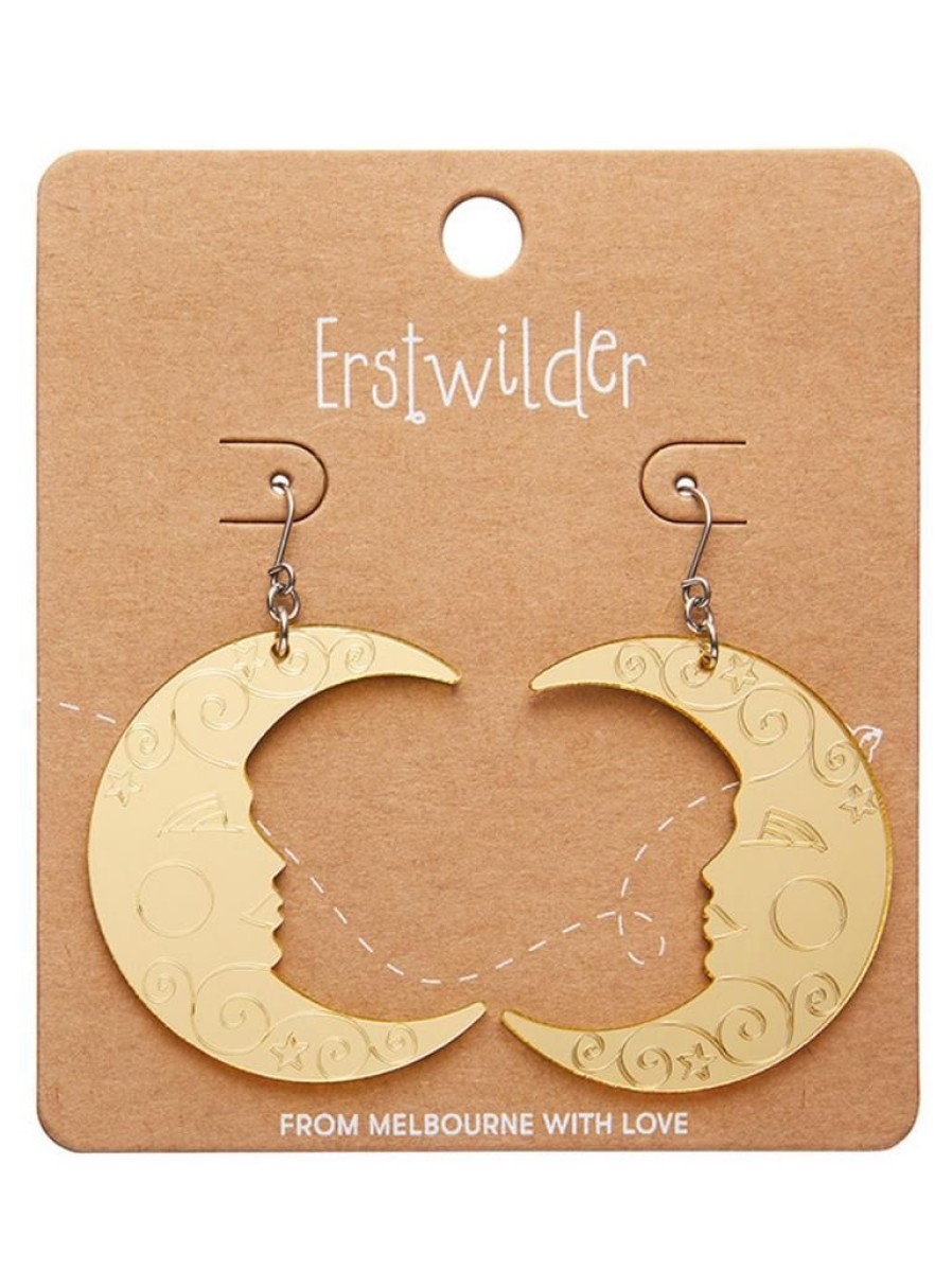 Erstwilder Moon Mirror Drop Earrings - Gold | Jewellery