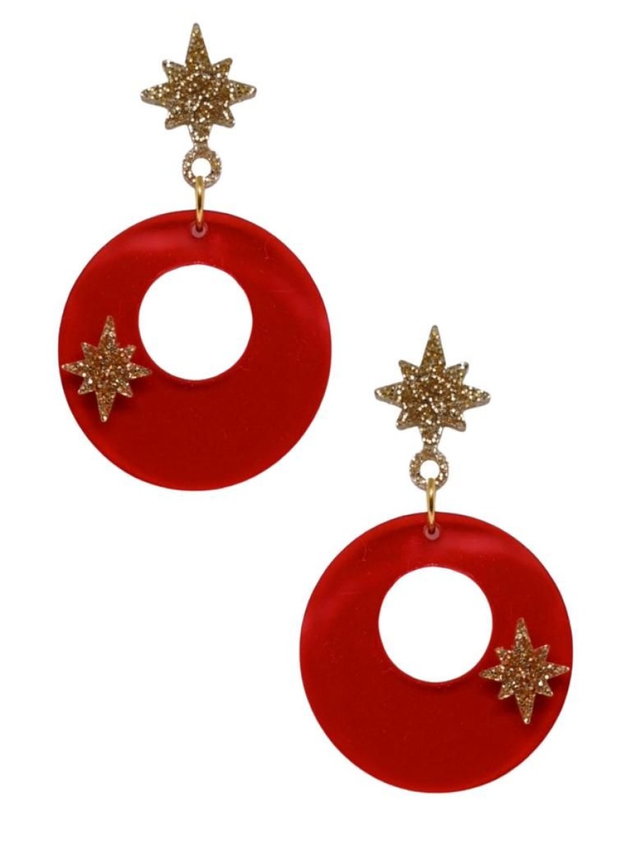 Emmi Helen Co. Gold Bauble Hoop Earrings - Red | Jewellery