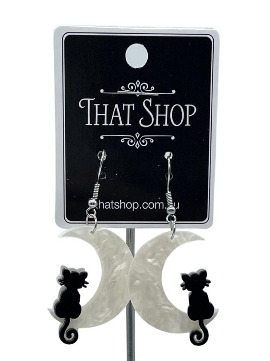 That Shop Crescent Kitty Drop Earrings | Earrings