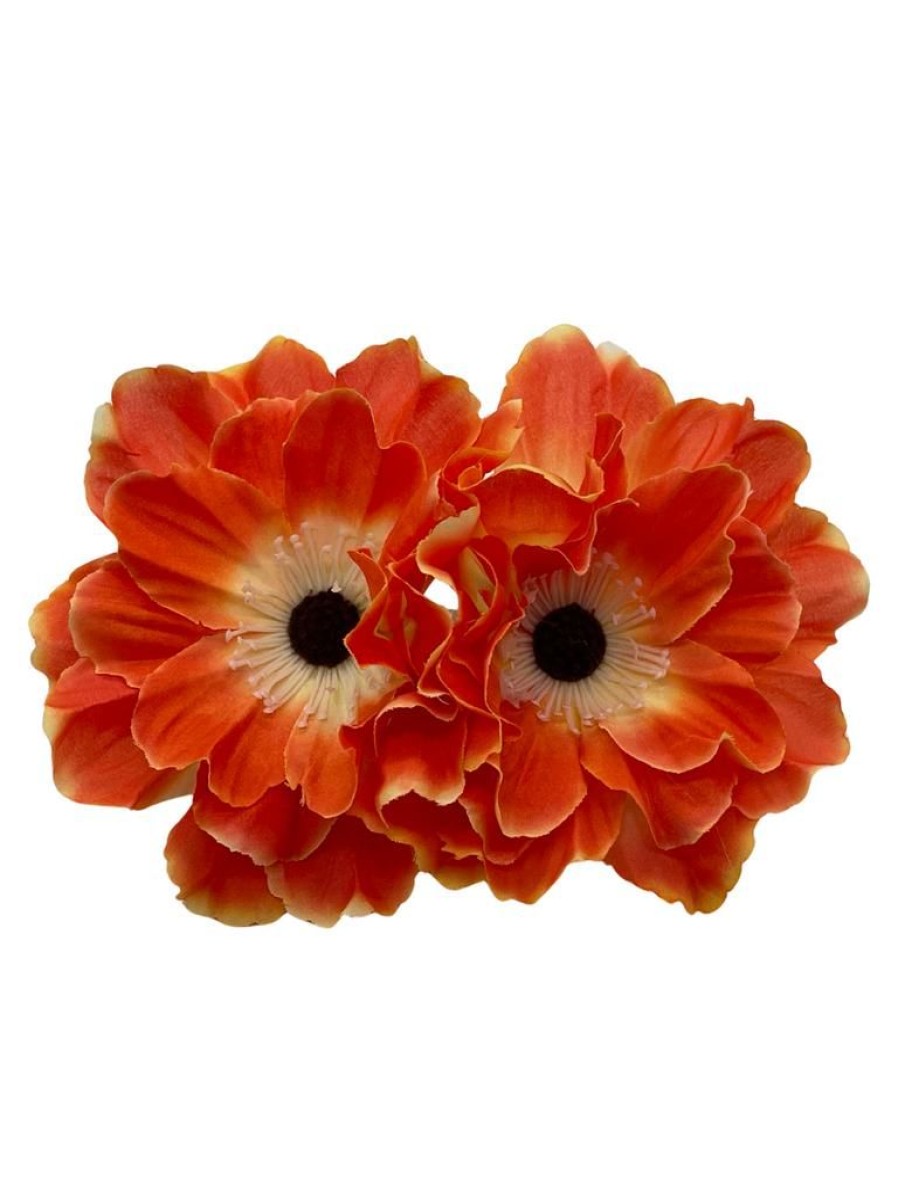 That Shop Double Beach Rose Hair Flower - Tangerine | Hair Accessories