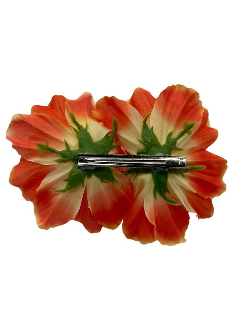 That Shop Double Beach Rose Hair Flower - Tangerine | Hair Accessories