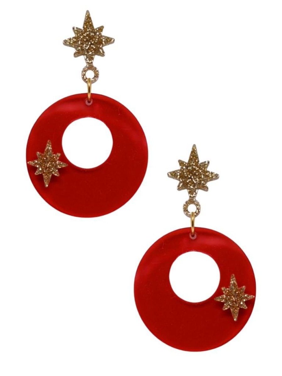 Emmi Helen Co. Gold Bauble Hoop Earrings - Red | Earrings