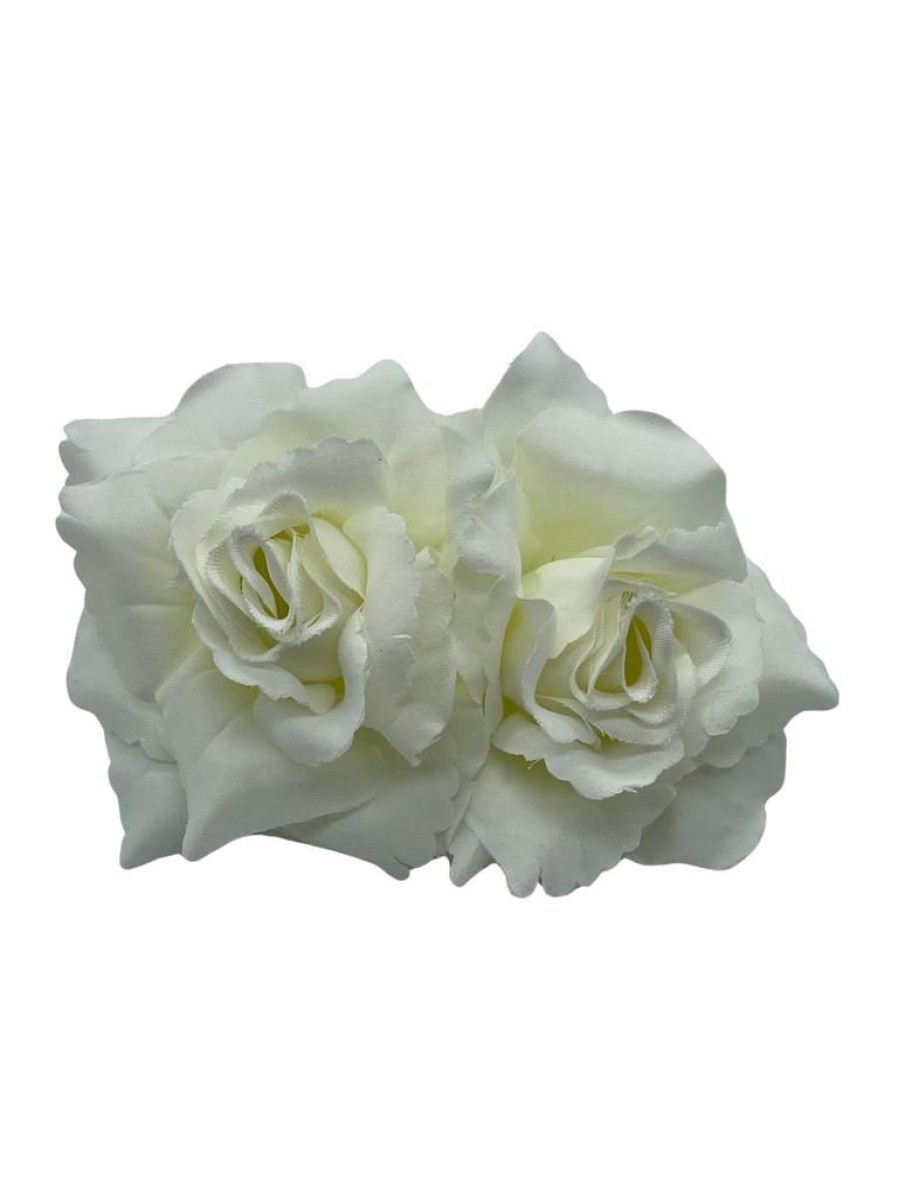 That Shop Double Velvet Rose Hair Flower - White | Hair Accessories