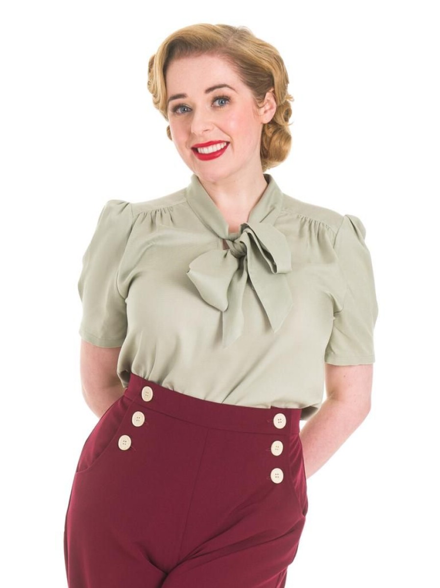 Pretty Retro Pretty Bow Blouse - Sage | Tops & Blouses