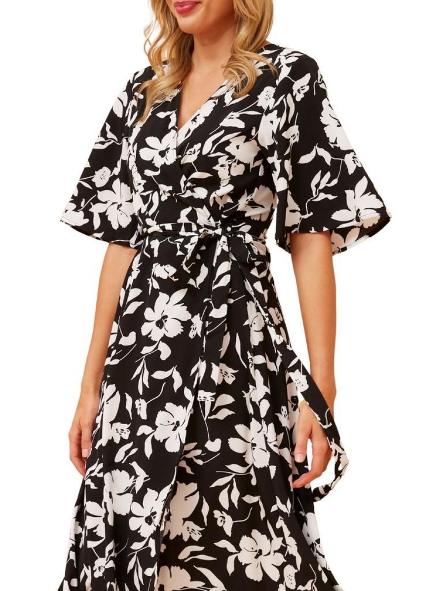 Caroline Morgan Tammy Wrap - Black Floral | Dresses