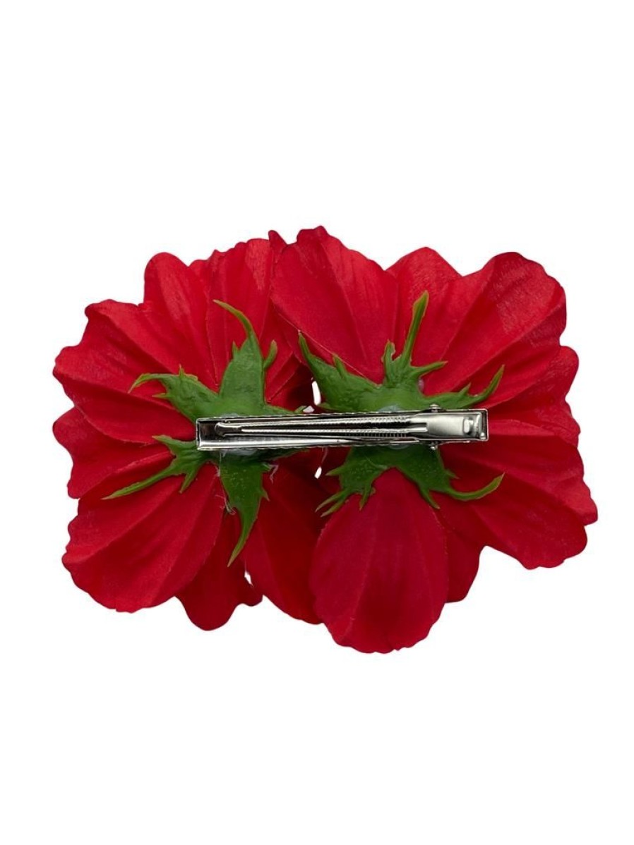 That Shop Double Beach Rose Hair Flower - Red | Hair Accessories