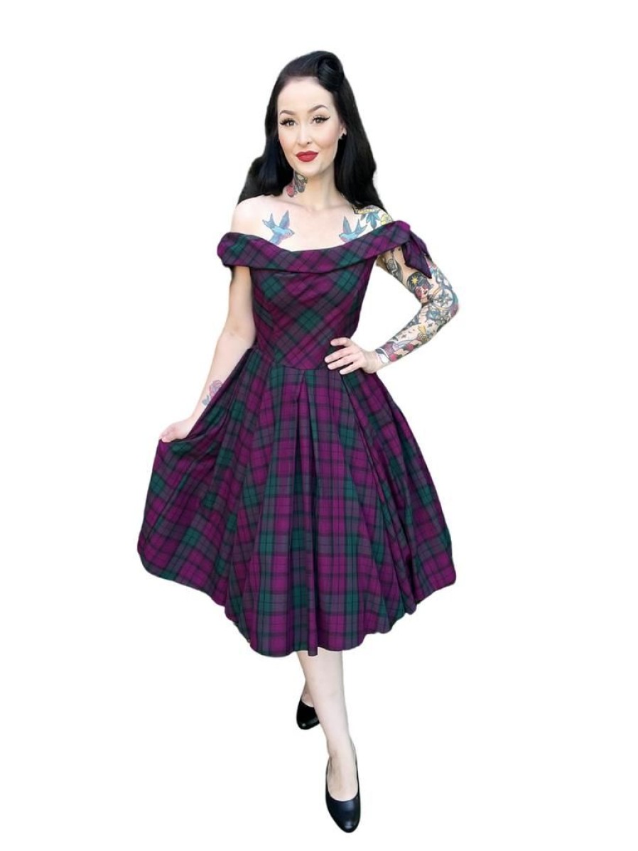 The Pretty Dress Company Tilly Prom Swing - Berry Tartan | Dresses