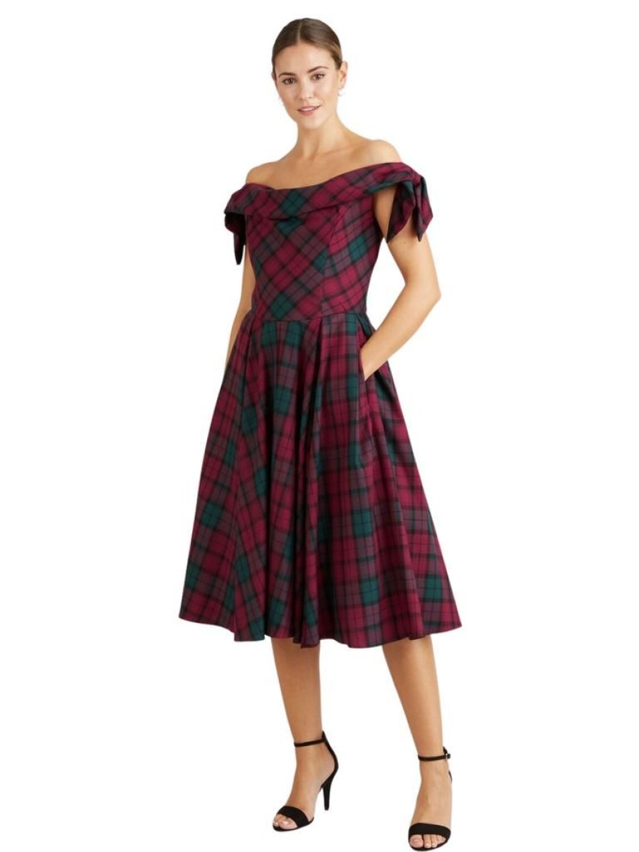 The Pretty Dress Company Tilly Prom Swing - Berry Tartan | Dresses