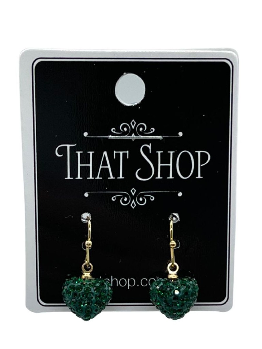 That Shop Diamante Hearts Earrings - Green | Jewellery